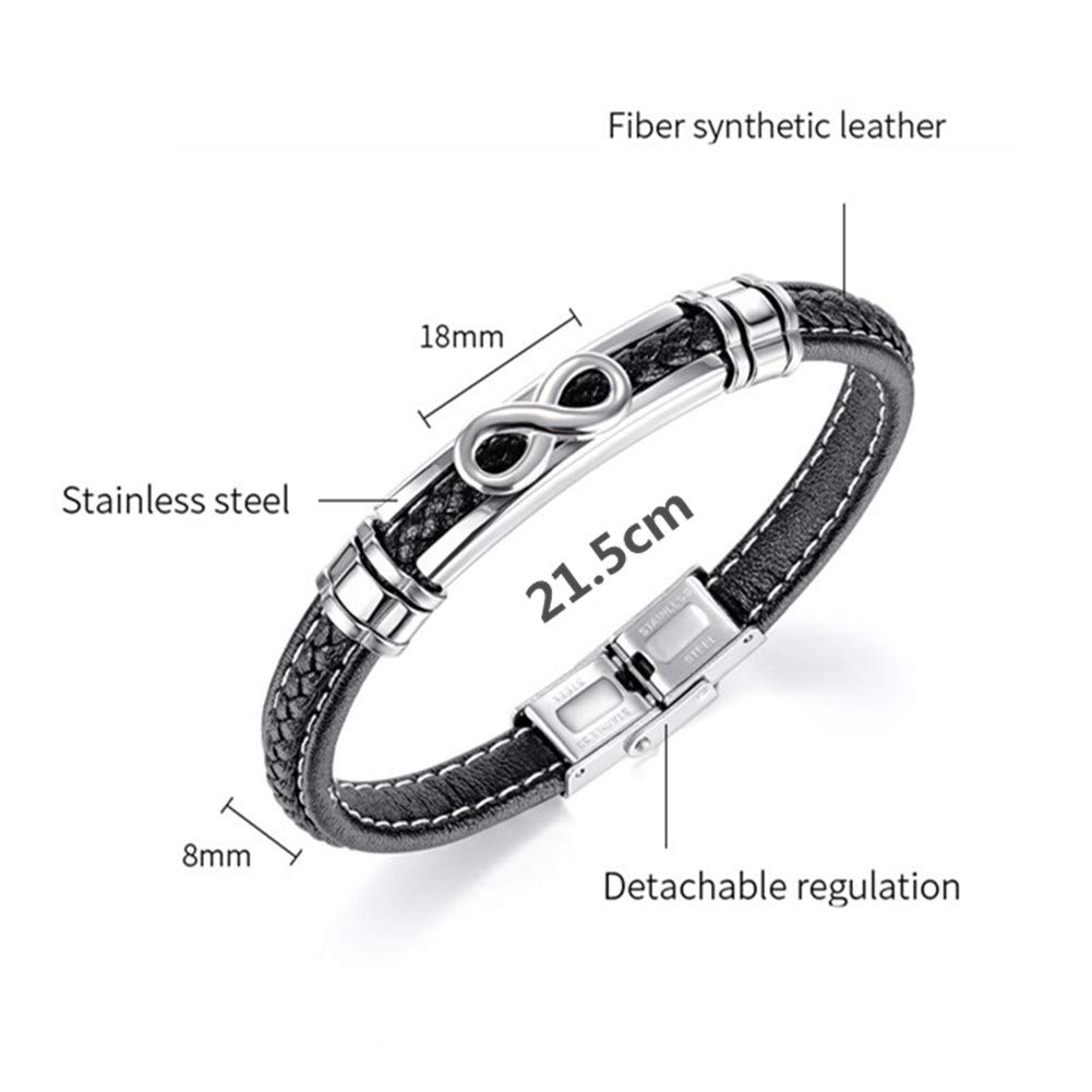 ATEIELLI Bracciale Uomo Infinito Acciaio Inossidabile Pelle 21.5cm Regolabile B310