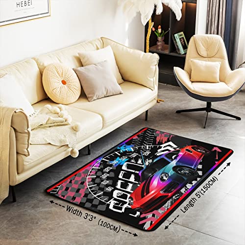 Race Car Area Rug 100x150cm Speed Sports Car Living Room Rugs For Bedroom Home Decor Extreme Sports Carpet Ultra Soft Non-Slip Indoor Floor Mat - Image 3