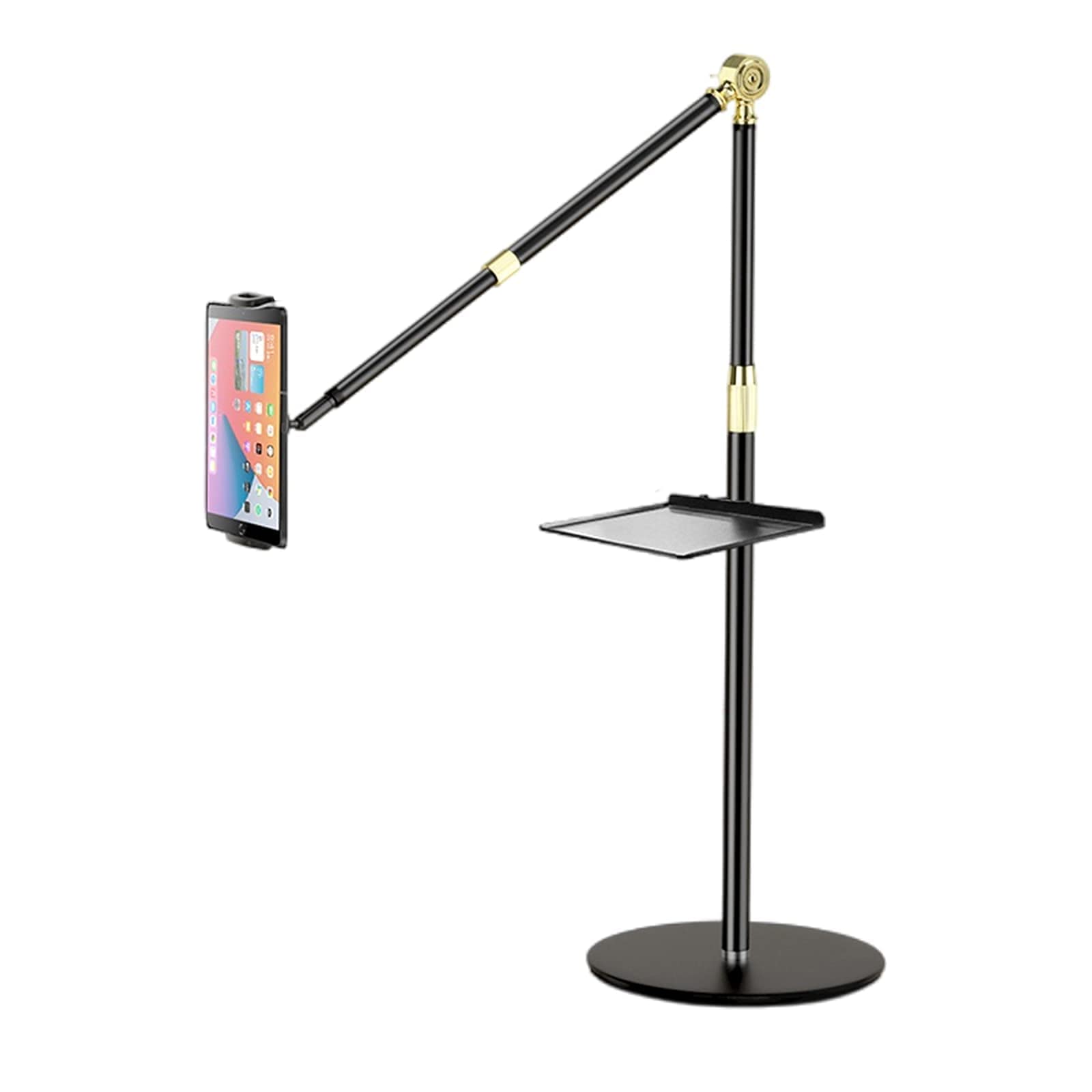 Tablet Stand Universal Floor Tablet Stand Holder with Tray and Stable Base Height Angle Adjustable Compatible with All