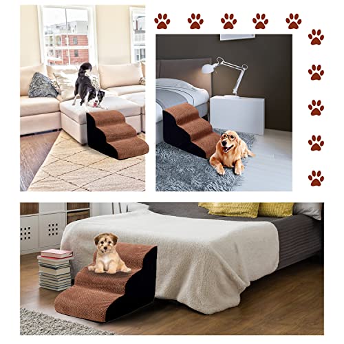 A.fati 3 Tiers Foam Dog Ramps/Steps, Pet Stairs For Dogs, Ramp Stairs Step For Pets With Joint Pain To Sofa, Bed, Ladder For Pig, Cat, Puppy, High Support Foam With Anti-Skid Cover #TOP3