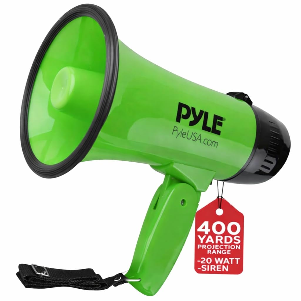 Pyle Compact and Portable 20-Watt Megaphone Speaker with Microphone Cheerleading, Police, Football, and More - Green