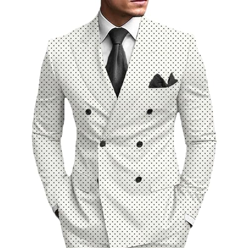 Men's Polka Dot Slim Blazers Stylish Business Versatile Suit Jacket Formal Double Breasted Solid Color Sport Coat