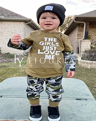 fioukiay Toddler Baby Boy Outfit Clothes LittLe Kids Long Sleeve Hoodie Sweatshirt Camouflage Pants Set Fall Winter Clothing2