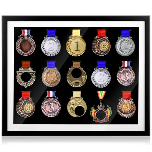 Image of Silipull 15 Medals Display Case 21.65 x 13.39 Inch Medal Shadow Box Frame Large 3D Wall Mounted Acrylic Display Case with 98% UV Protection for War Military Marathon Triathlon Runners All Medals