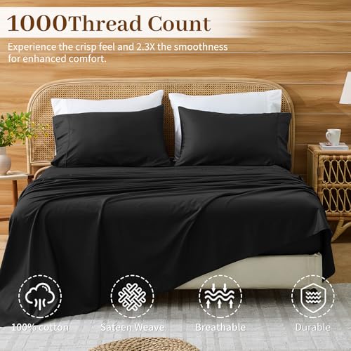 Image of Bedlifes 1000TC Egyptian Cotton Cal King Sheets, 4Pcs, 16 inch Deep Pocket | Cooling & Breathable, Ultra Soft, Hotel Comfort, Sateen Weave, OEKO-TEX Certified, Easy-Care Machine Washable