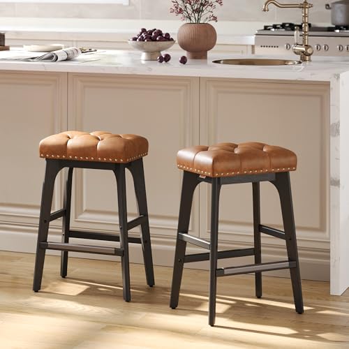 VASAGLE Saddle Bar Stools, 26-Inch Counter Height Set of 2