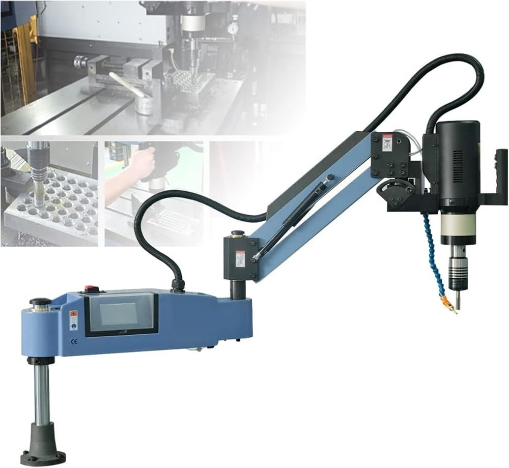 ASerZenith Electric Tapping Machine Arm 600W Tapper Machine With Auto Spray Oil System M3-M16 Tap Collets, 375Rpm/Min Universal 360 Angle Flexible Arm Nut-Tapping Machine