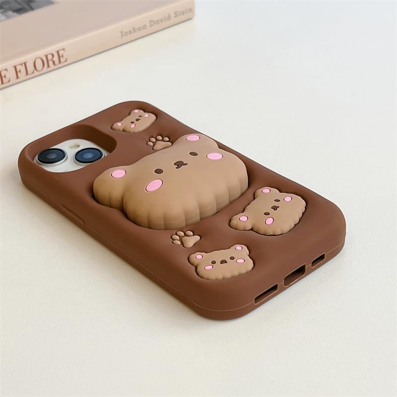 Image of COVERLY for iPhone 14 Plus Teddy Bear 3D Cartoon Case,Full Protective Cotton Bear Love Graphic Back Case with Holder Cute Soft Silicone Fashion Fun Aesthetic Cover for Apple iPhone 14 Plus