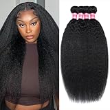 Releek 4 Bundles Kinky Straight 18 20 22 24 Inch Human Hair Yaki Straight Bundles 100% Unprocessed Weave Raw Hair 12A Brazilian Virgin Kinkystraight Natural Color Hair Extensions