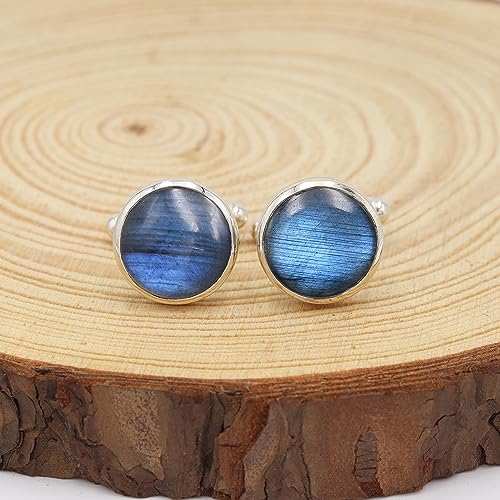 Mancuernillas de plata 925 con labradorita para hombre miniatura 5