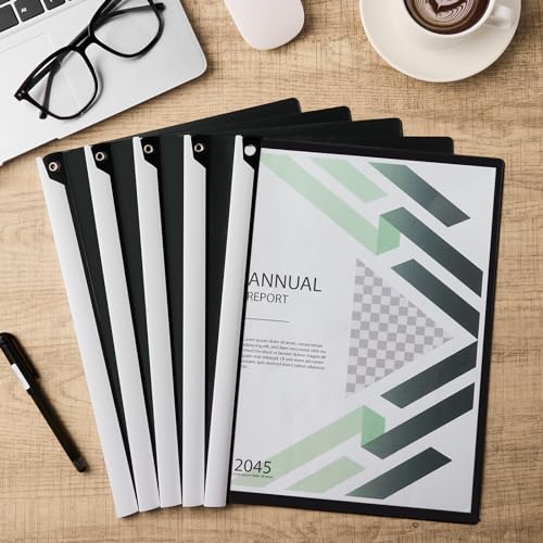 Report Covers with Swing Clip, Pack of 5, Clear Front Report Cover | Presentation Folders | Resume Folder, 30-Sheet Capacity, No Punch Needed (Black)