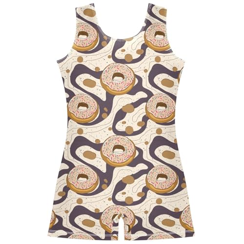 Aflyko Little Girl Gymnastics Leotard with Shorts Doughnut Beige Purple One-Piece Activewear Soft Stretchy Tank Tops Fun Fashion Dance Outfit 7-8T