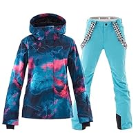 ALSOGO Damen Skianzug Schneeanzug Winddicht Wasserdicht Skifahren Snowboardjacke Trägerhose Set Zum Skifahren Snowboarden Klettern SMNGN+Blue M
