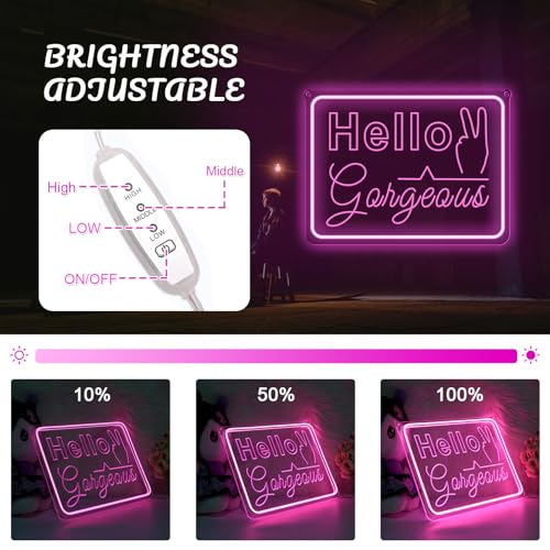 Image of Hello Gorgeous Neon Sign Wall Decor Pink LED Neon Lights for Girls Christmas Memorial Day Birthday Wedding Party Home Lover Room Bathroom Decorations Gifts