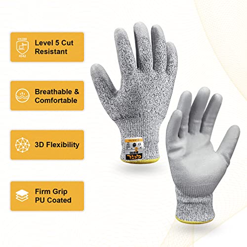 Jpp Premium Cut Resistant Gloves, Ce Level 5 Protection, Pu Coated Cut Proof Work Gloves With Firm Grip, Breathable And Lightweight, 3D Comfort Fit, Machine Washable, 1 Pair, Size 9, Large #TOP1