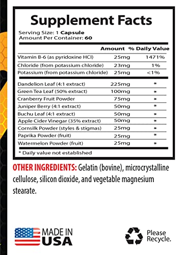 Diuretics For Water Retention - Water Pills (Diuretic Formula) - Water Away Herbal Diuretic - Potassium Pills - Kidney Cleanse - Water Retention Pills - Kidney Support - Diuretic Pills - 1B 60 Capsls #TOP4