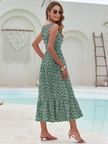 Image of AUSELILY Womens Summer Maxi Dress Casual Sleeveless V Neck Floral Dresses | A line shape with practical side pockets, Vacation dress for resort walks, Pair with low heels and simple jewelry