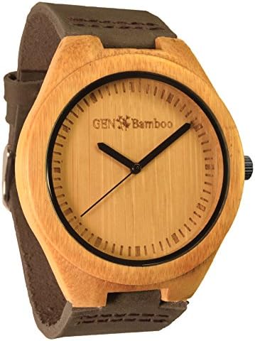 GEN Bamboo Legend Men's Wooden Bamboo Watch in Brown with Genuine Leather Strap (Japanese Quartz)