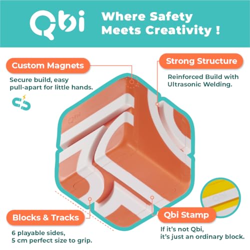 Image of QBI Magnetic Blocks for Toddlers 1-3, School Bus Toy with Magnetic Cubes | Safe ABS Material, Large Pastel Cubes for Small Hands, Montessori STEM Learning, Hand Eye Coordination, Birthday Gift