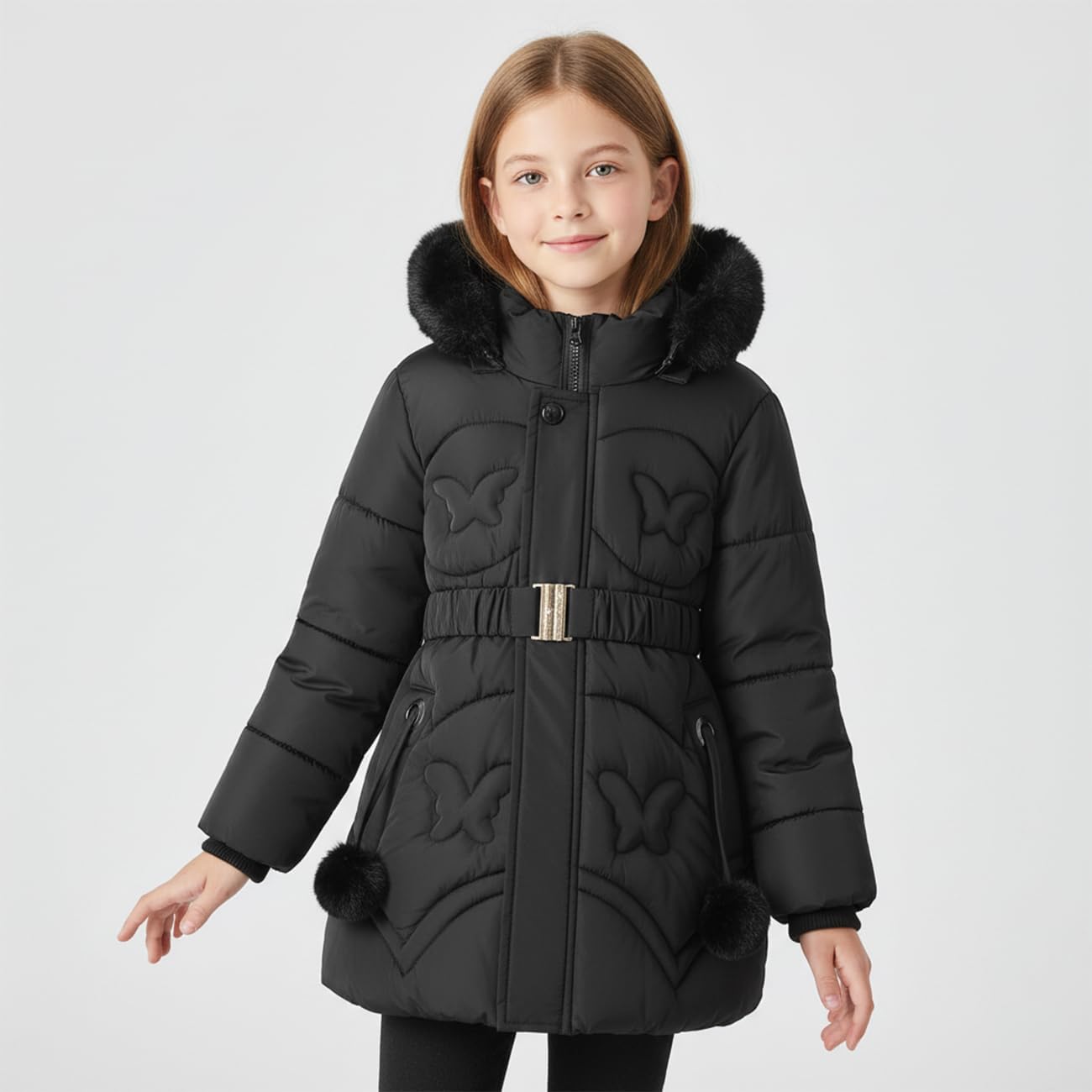 Little Girls Puffer Winter Jacket Coat Fleece Lined with Hood Long Warm Clothes