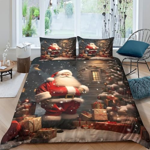 Parure de lit Noël microfibre 3D King de qualité supérieure avec fermeture éclair robuste - 4