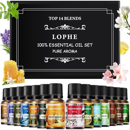 LOPHE Ätherische Öle Set 14 x 10 ml Ätherische Öle Set für Diffuser Reines Natürliche Duftöle Set für Seife Kerzen SPA