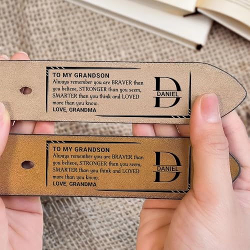 To My Grandson Always Remember You Are Braver Than You Believe, Personalized Belt for Grandson from Grandma, Father's Day Grandson Leather Belt, Grandson Gifts from Grandma on Father's Day, Christmas2