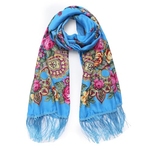 Gudessly - Traditional Scarf with Printed Exotic Tassels for Women Warm Soft Large Long Rectangle Fashion, Sky blue, Único