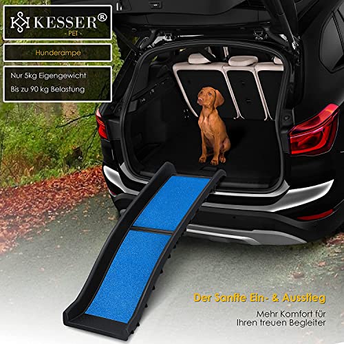 KESSER® Hunderampe klappbar Hundetreppe Hundeautorampe Auto Kofferraumrampe für Haustiere Einstiegshilfe für Kofferraum, bis 90 kg, 156x40cm, leicht Stabil, rutschfest Hunde-Treppe, Blau