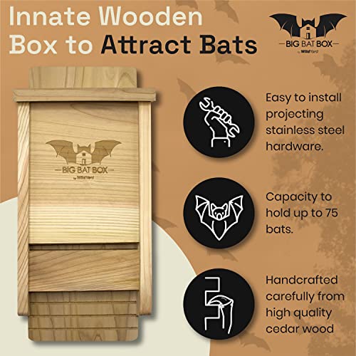 The Complete Bat House For Outdoors - Clean Your Backyard From Mosquitoes - Bat Box Without Paint Inside - One Chamber Bat Hose - Easy To Hang - Wildyard #TOP3