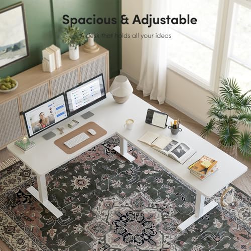 Image of FEZIBO 75x63 L Shaped Standing Desk, Electric Height Adjustable L Shaped Desk, Suitable for Home Office, White
