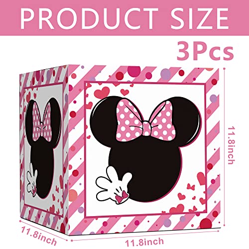 Pink Mouse Girl 1St Birthday Party Decorations Balloon Boxes, 3Pcs Pink Mouse Theme One Years Old Birthday Balloon Boxes,For Girl First Birthday Party Decorations Supplies #TOP1