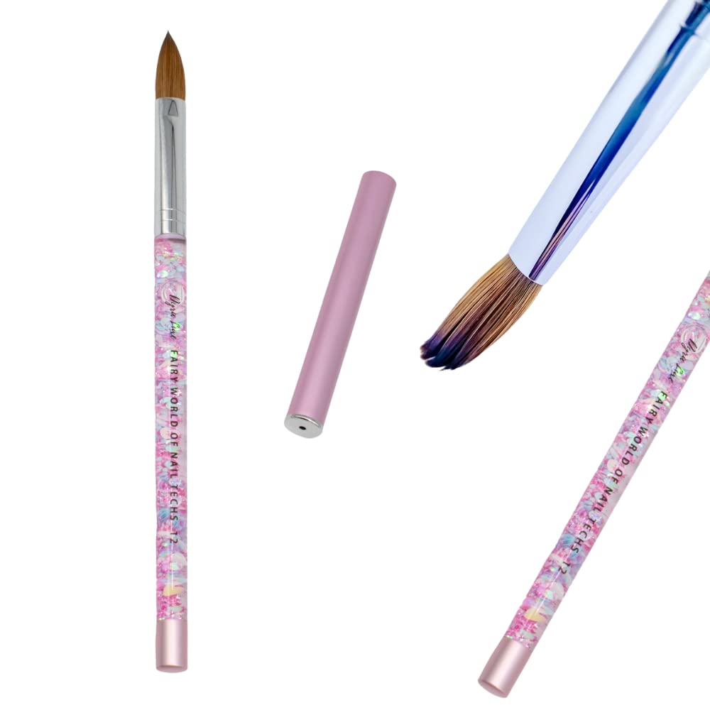 Dyra Luxe Acrylic Brush – Acrylic Brushes For Nails | Uñas Acrilicas | Acrylic Nail Supplies | Pincel Para Acrilico Kolinsky | Fancy Nail Brushes For Nail Art 1 PCS Round Tip Size 12 | Aqua Glitter Pastel Color Manicure Brush
