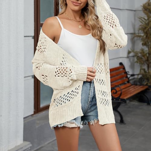Zando Womens Crochet Cardigan Sweater Knitted Long Sleeve Open Front Lightweight Cardigan Outer Coats Spring Netted Kimono2
