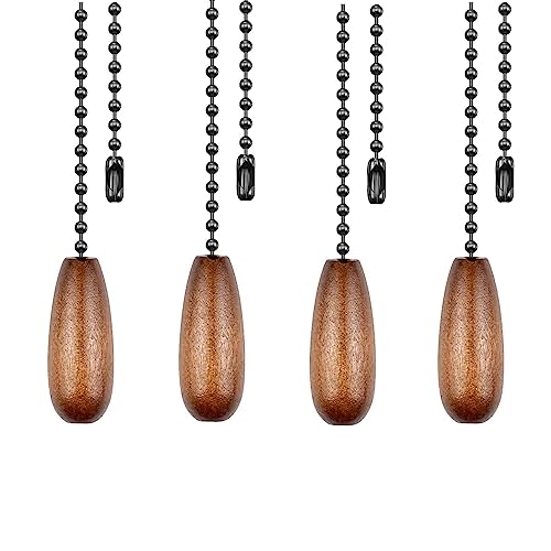 Image of Ceiling Fan Pull Chain Extender, 4pcs Wooden Decorative Pendant Extension Chains, 12 Inches Lighting & Fan Beaded Ball Fan Cord Extender Ornament with Connector(Woden 4Pack)