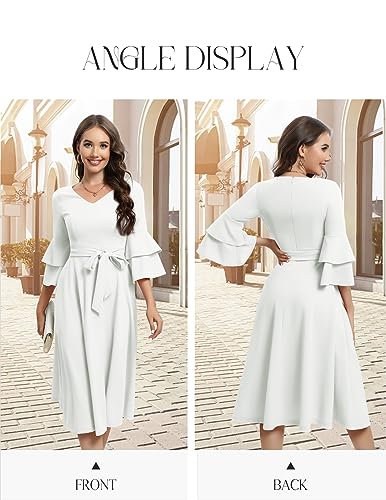 Image of DRESSTELLS Women's Cocktail Dress Summer Wedding Guest Party Vintage 3 /4 Bell Sleeve V Neck A-Line Dress