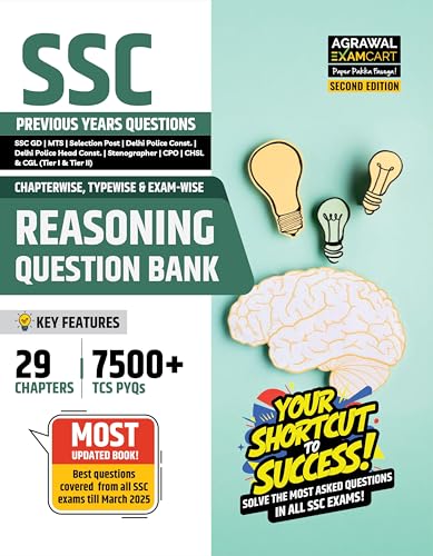 Image of Examcart SSC Reasoning Question bank 2026 | Chapter, Type & Exam-wise Solved Papers with 29 Chapters & 7500+ previous year questions (PYQs) | SSC CGL, CPO, CHSL, MTS, GD, Steno & Other Exams (English)