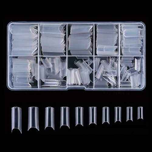 AORAEM Fake Straight Acrylic Nail 500Pcs Clear C Shape Fake Artificial False Nails Tips with Box for Women (Clear)