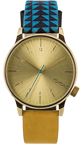 Komono KOM-W2205 Men, Women's Winston Galore Blue, Black, Orange Leather Band with Gold Dial Watch