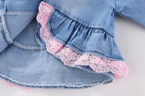 Image of Peacolate 6M-4Years Spring Fall Baby Girls Clothing Set 3pcs Long Sleeve Dress Denim Jacket and Jeans