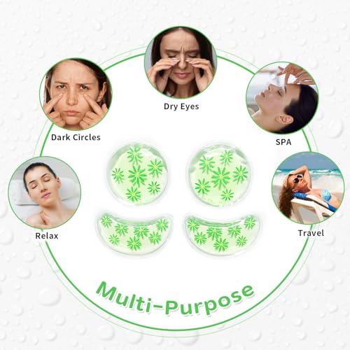 Image of 4PCS Gel Eye Ice Pack Set, Cold & Hot Compress, Reusable Cooling Gel Pads for Strain Relief, Relaxation, SPA and sleep(Green leaves)