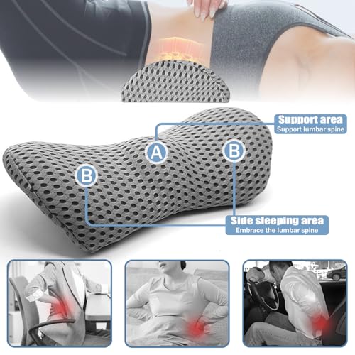Cnwinu Lendenwirbelkissen, Rückenkissen für Autositze und Bürostühle, Ergonomisches Memory Schaum Lendenkissen, Lumbar Support Cushion, Lumbar Support Pillow für Ausruhen, Schlafen, Reisen (Hellgrau)