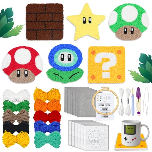 Image of Groodo Punch Needle Coaster Kit, 6PCS Easy DIY Embroidery Set for Beginners, Kids & Adults Good Gift with Patterns, Tools, Yarns, Hoop, Instructions & Coaster Holder
