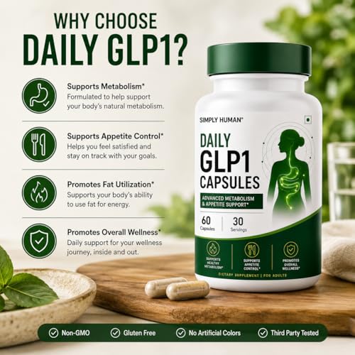 Image of Simply Human Daily GLP1 Capsules for Appetite Control & Metabolism Support | Natural Glp1 Support & Advanced Weight Management Formula | 60 Veg Capsules