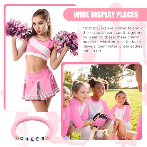 Image of Landical 24 Pcs Cheerleader Gifts Stackable Clay Bead Cheer Bracelets Friendship Bracelets Senior Night Cheer Gifts for Girls(Pink)
