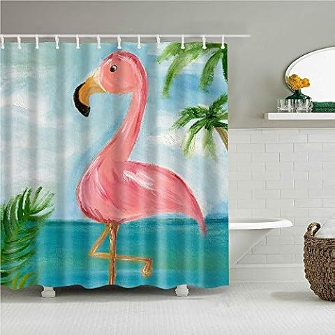 YONG-SHENG Flamingo shower curtain Waterproof Mildew Resistant Polyester Fabric Bathroom Setswith 12 Hooks(180 x 180 cm|100% Polyester) Cover