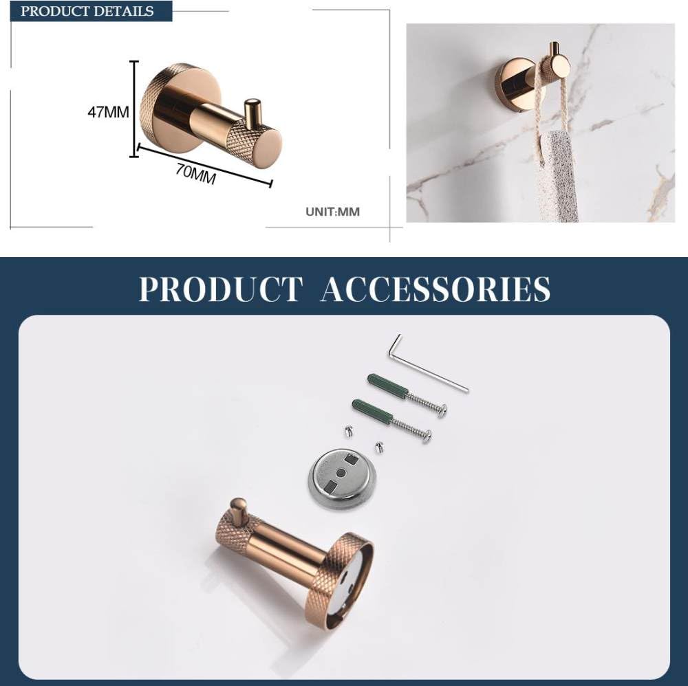 Perchero de pared de acero inoxidable dorado rosa, 4 piezas, juego de accesorios de baño, soporte para papel higiénico y toallero, elegante decoración del hogar, artículos esenciales modernos para el