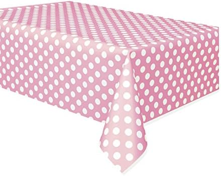 Unique Party 50259 - Plastic Baby Pink Polka Dot Tablecloth, 54" x 108 "
