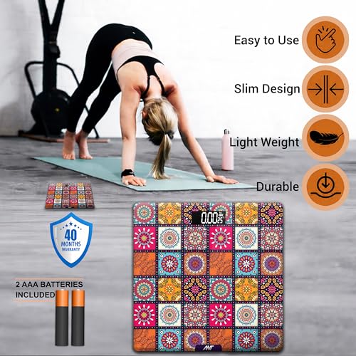 Image of ANT Flora New Retro Digital Weighing Scale for Body Weight (Up to 180 kg), High Precision Sensors, Tempered Glass, LCD Display, Auto On /Off, Anti-Skid, Personal Fitness Scale with Battery Included