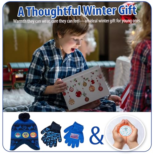 Image of Nickelodeon Paw Patrol Boy's Winter Hat and 2 Pair of Gloves or Mittens Set (Toddler /Little Boys) Size Age 4-7, Paw Patrol Navy Blue Glove with Handwarmers